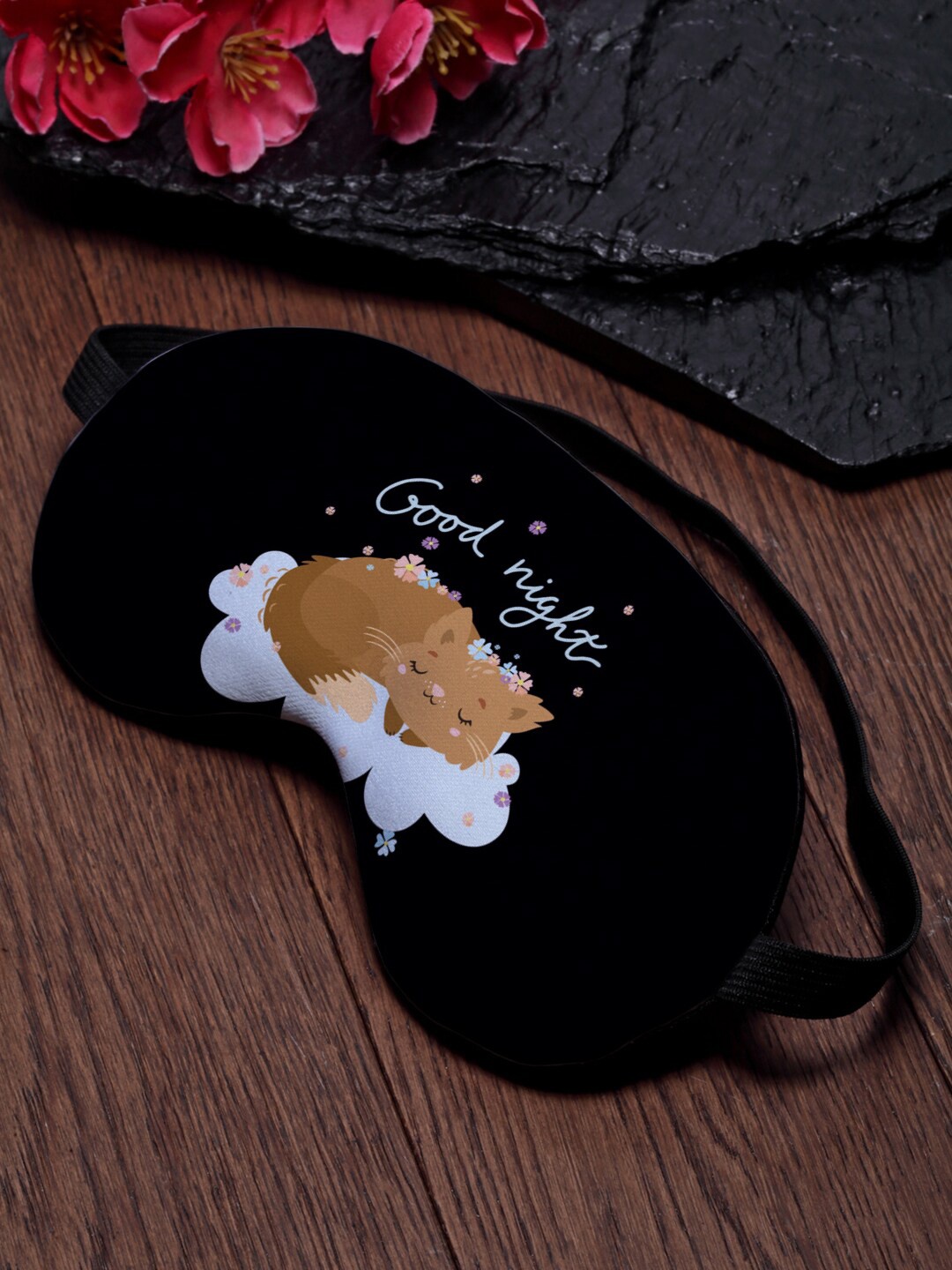 

Ferosh Black & Brown Goodnight Cute Cat Printed Eye Mask