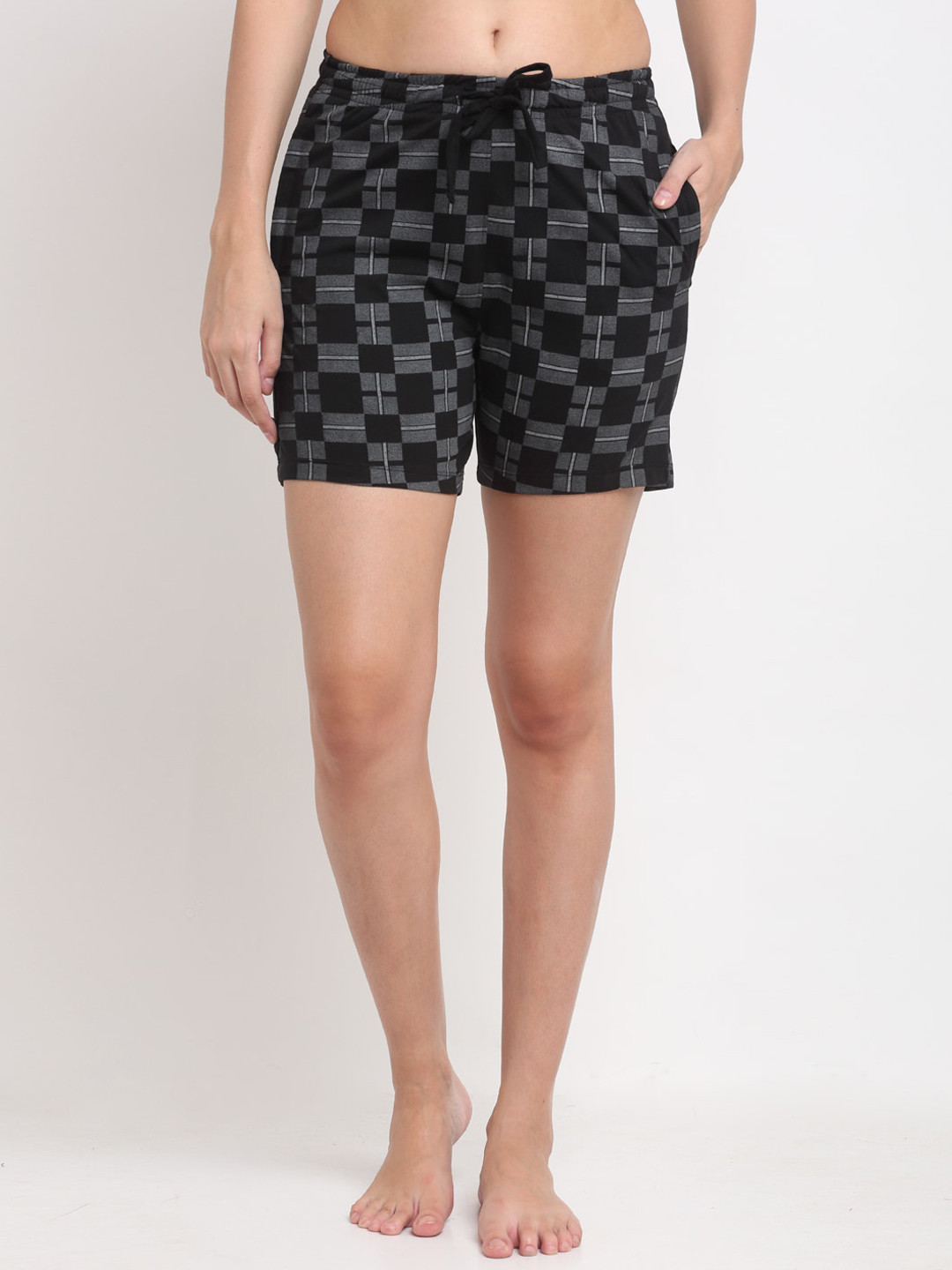 

ANTI CULTURE Women Black Checked Lounge Shorts