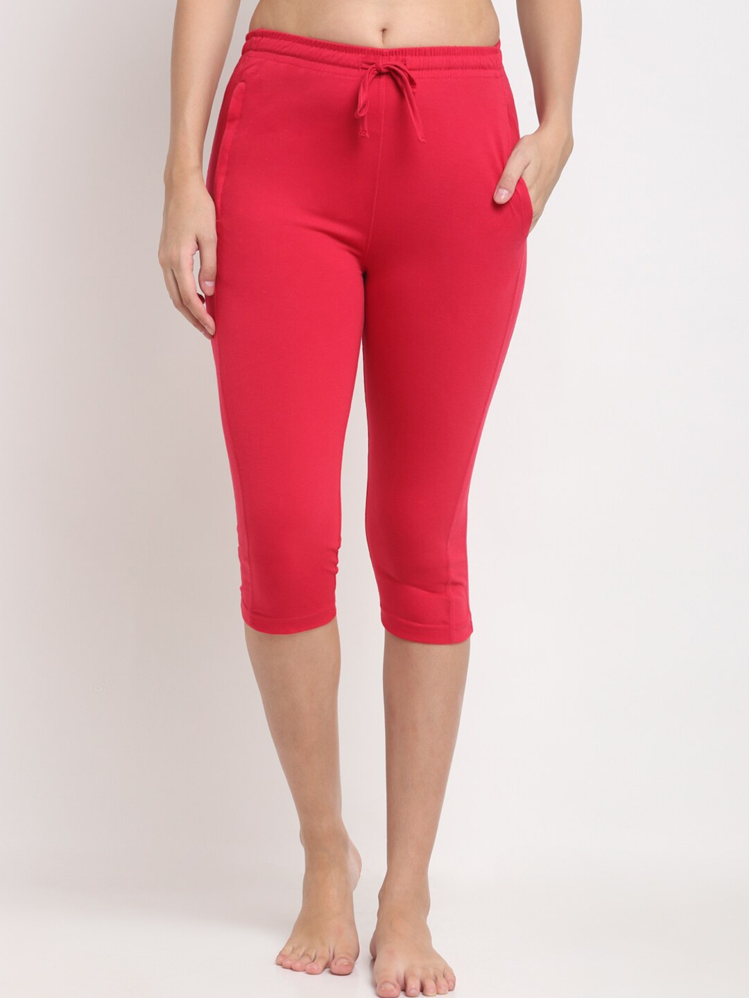 

ANTI CULTURE Women Red Solid Cotton Tight Fit Capris