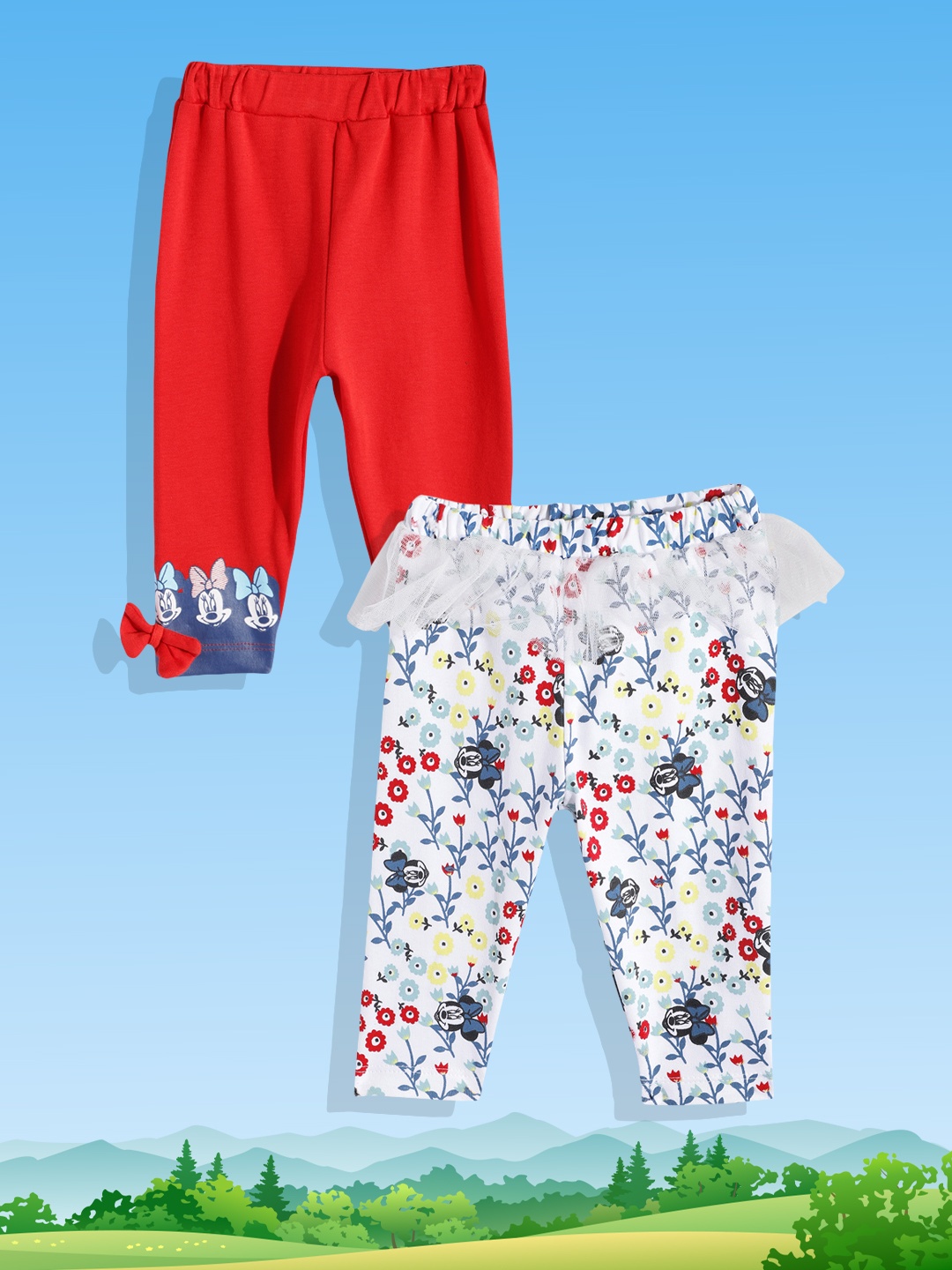 

YK Disney Infant Girls Pack of 2 Printed Pure Cotton Leggings, Red