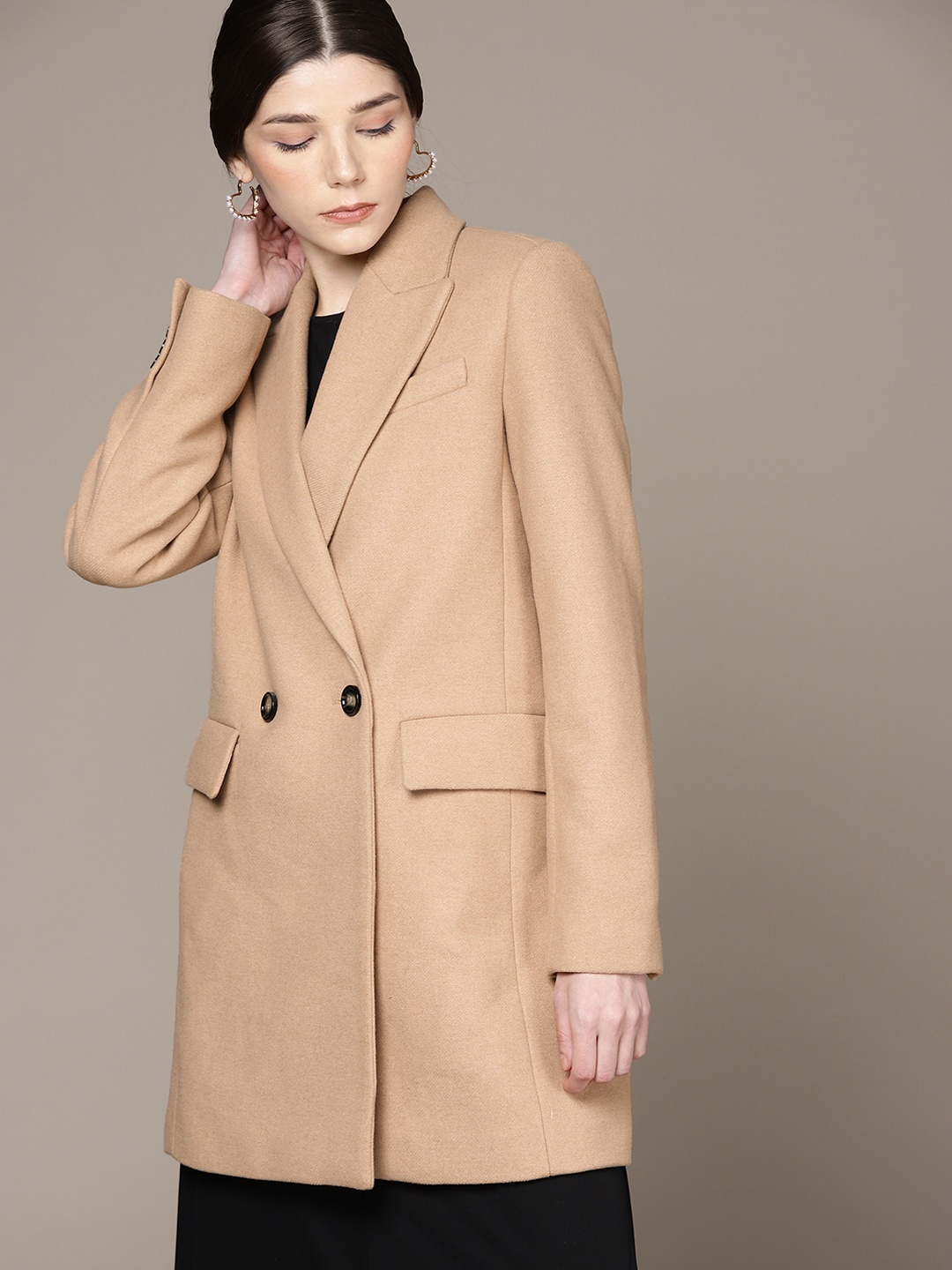 

MANGO Women Beige Solid Over Coat