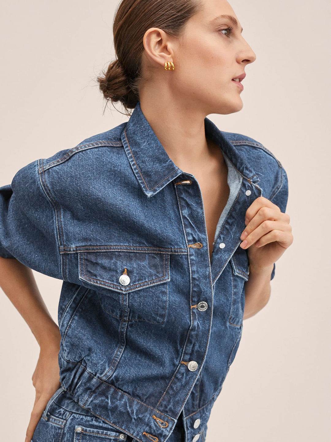 

MANGO Women Blue Oversized Pure Cotton Denim Jacket