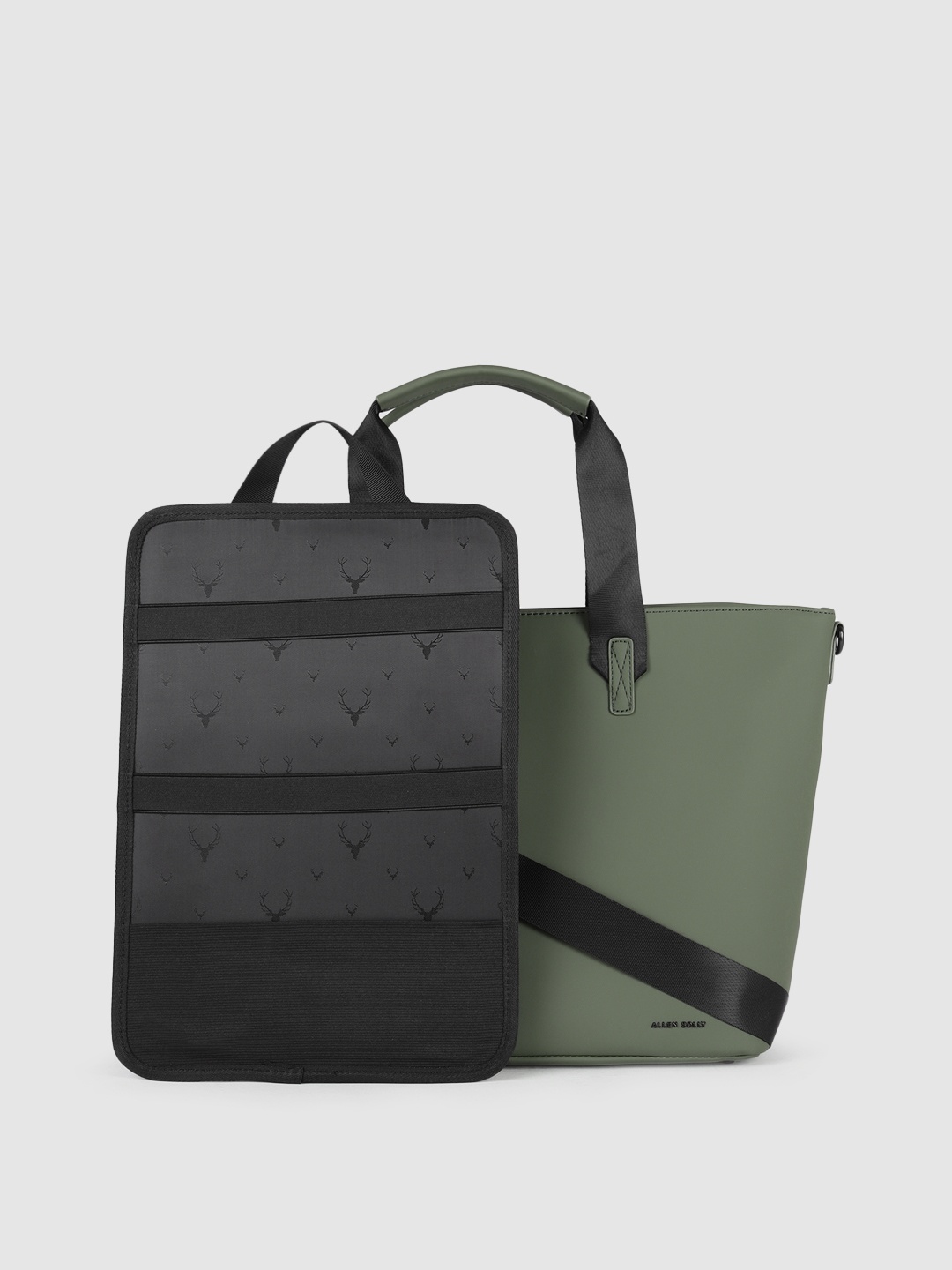 

Allen Solly Olive Green Solid PU Oversized Structured Handheld Bag