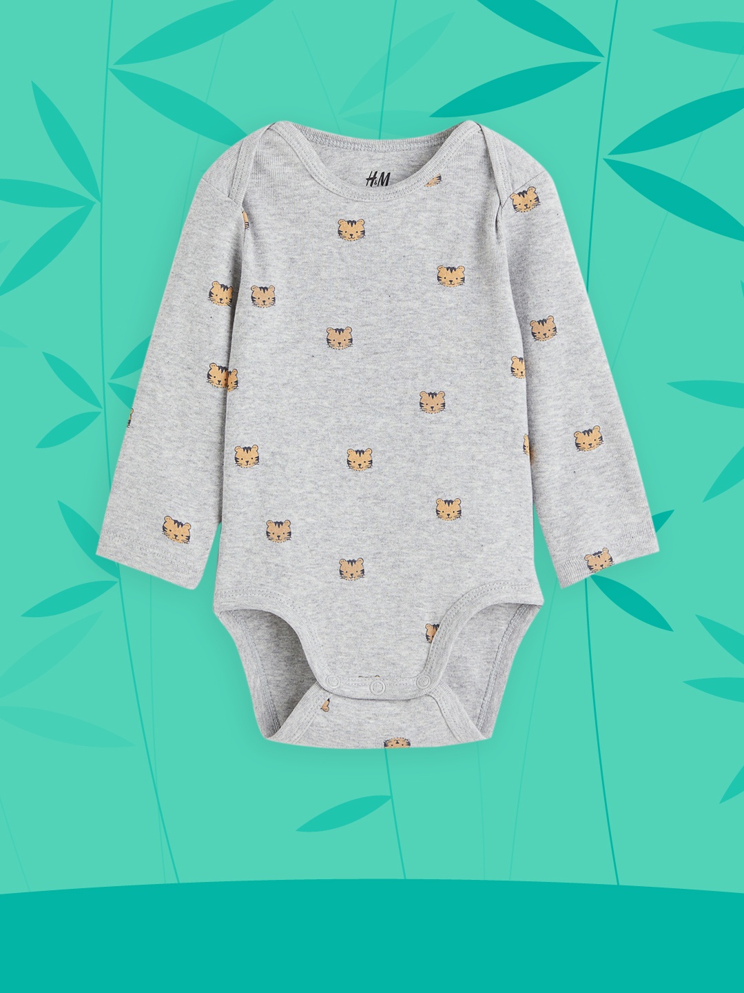 

H&M Grey Printed Long Sleeved Bodysuit