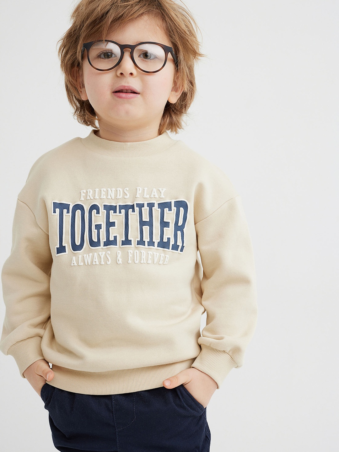

H&M Boys Beige & Blue Printed Oversized Sweatshirt