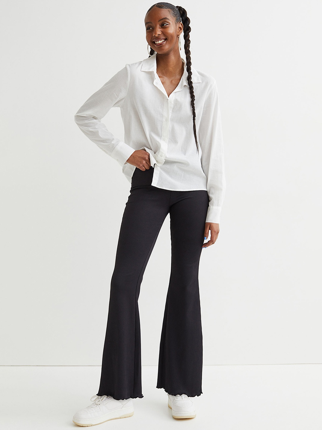 

H&M Women Black Solid Rib-Knit Trousers