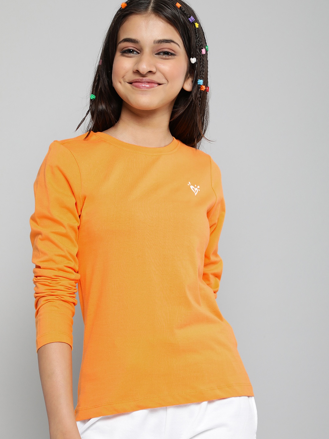 

JUSTICE Girls Mustard Yellow Solid Pure Cotton T-shirt