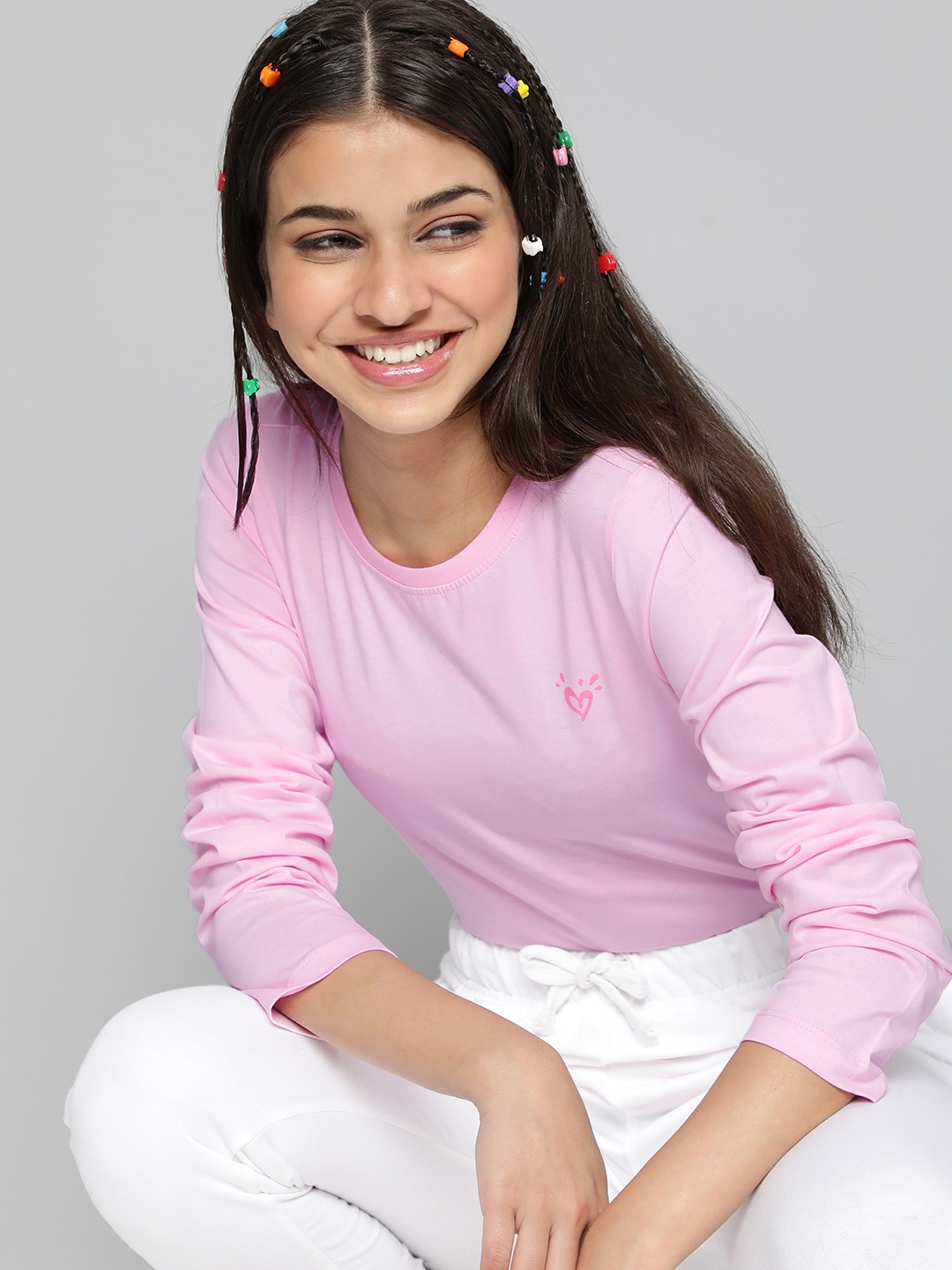 

JUSTICE Girls Pink Solid Pure Cotton T-shirt