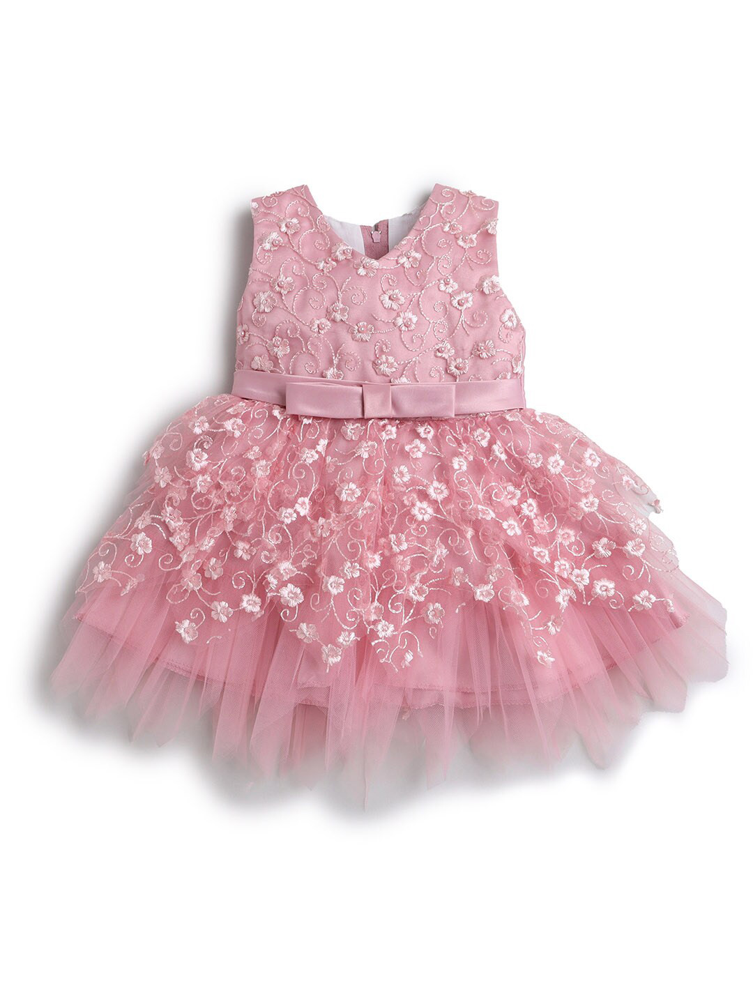 

Hopscotch Girls Pink & White Floral Bow Embroidered Dress