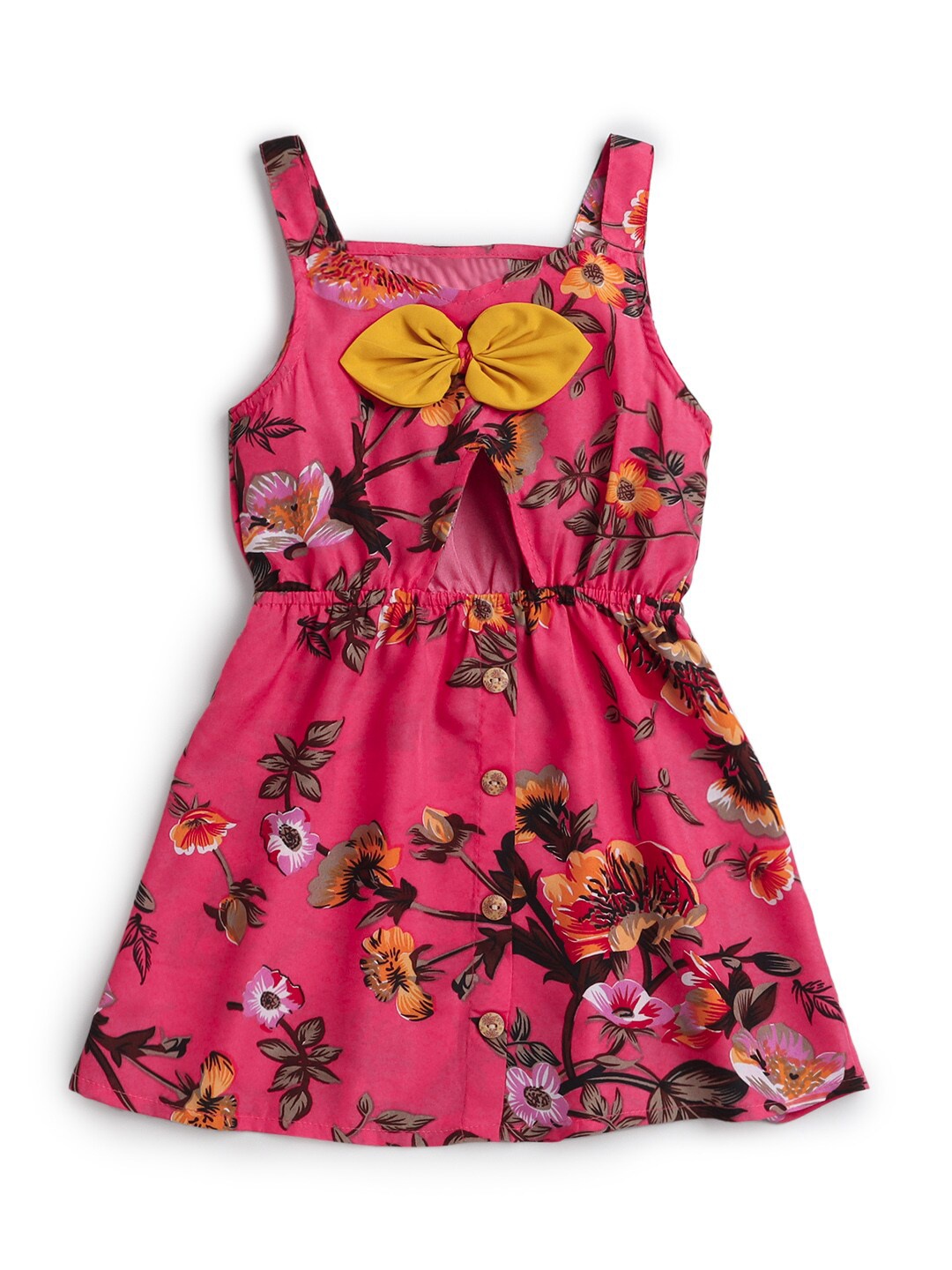 

Hopscotch Girls Pink & Yellow Floral Cut-Out Dress