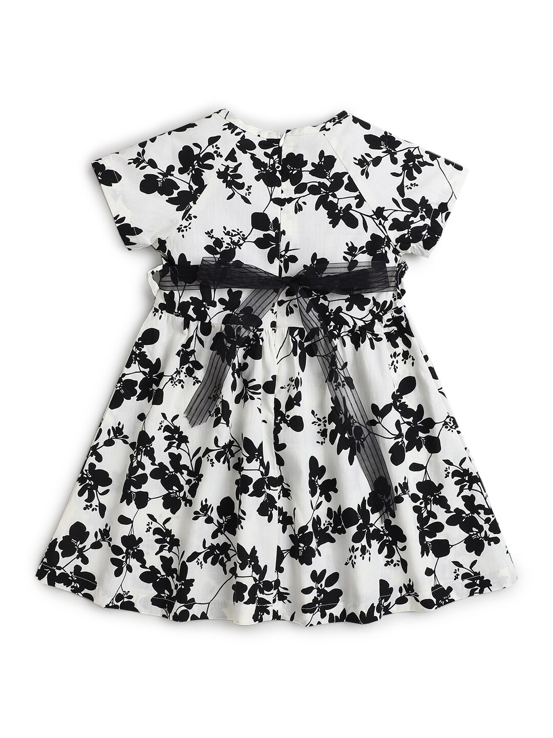 

Hopscotch Cotton White & Black Floral Fit & Flare Dress