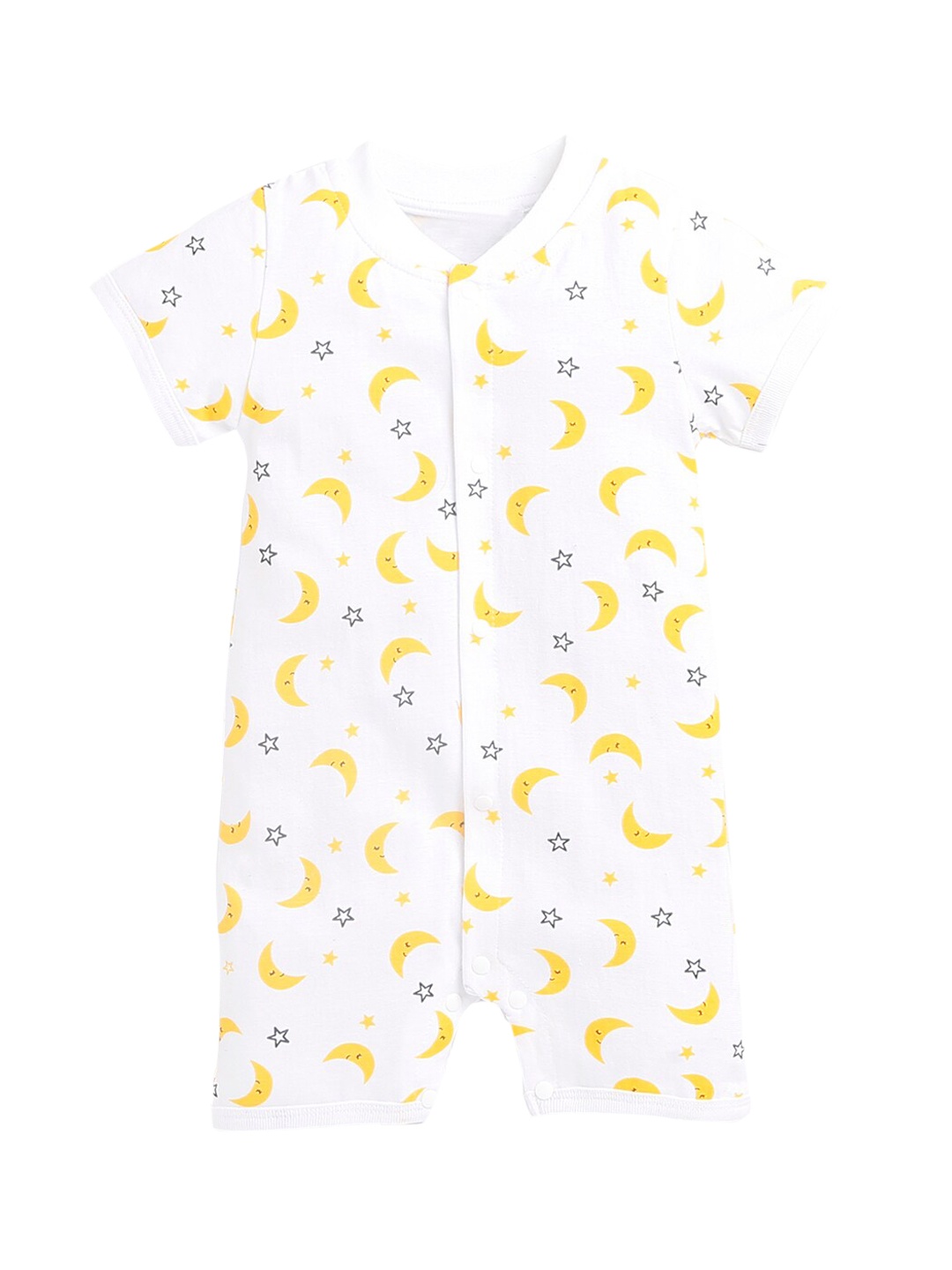 

Hopscotch Infants Kids White & Yellow Printed Pure Cotton Romper