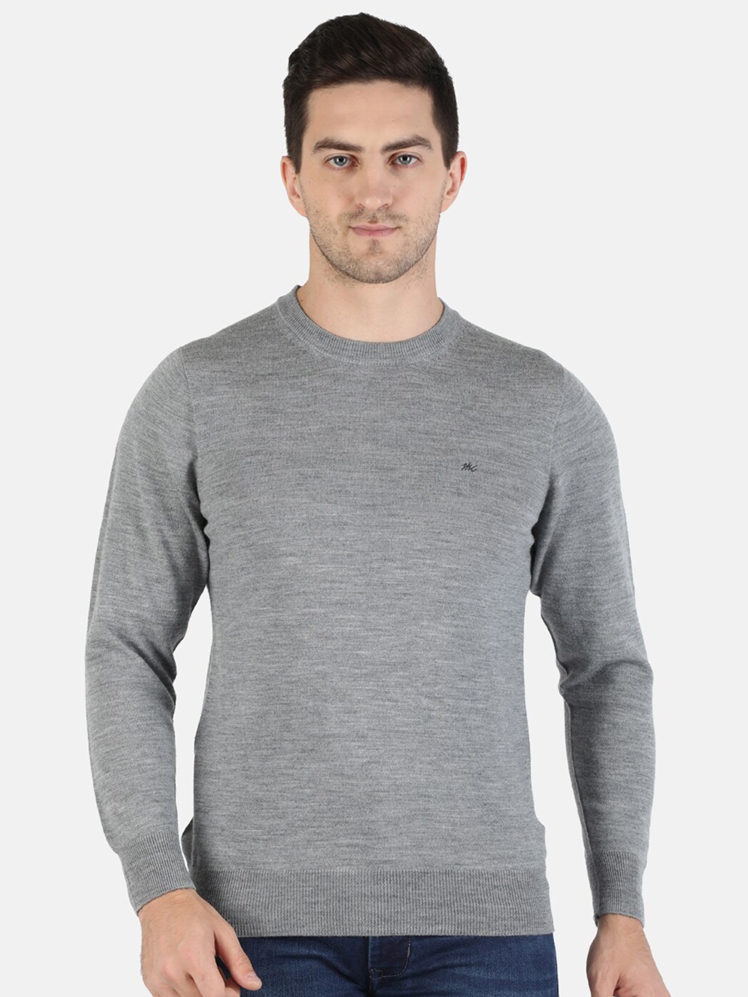 

Monte Carlo Men Grey Solid Wool Pullover
