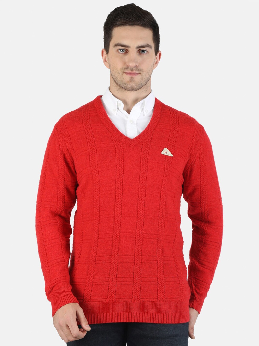 

Monte Carlo Men Red Cable Knit Wool Pullover