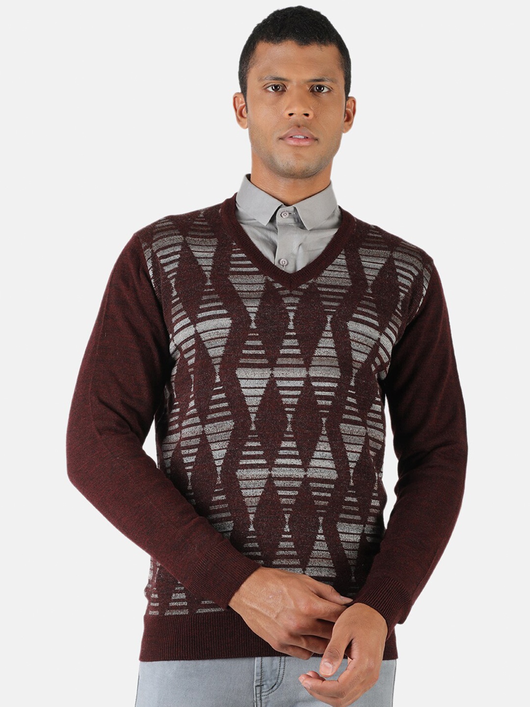 

Monte Carlo Men Maroon & Grey Wool Blend Pullover