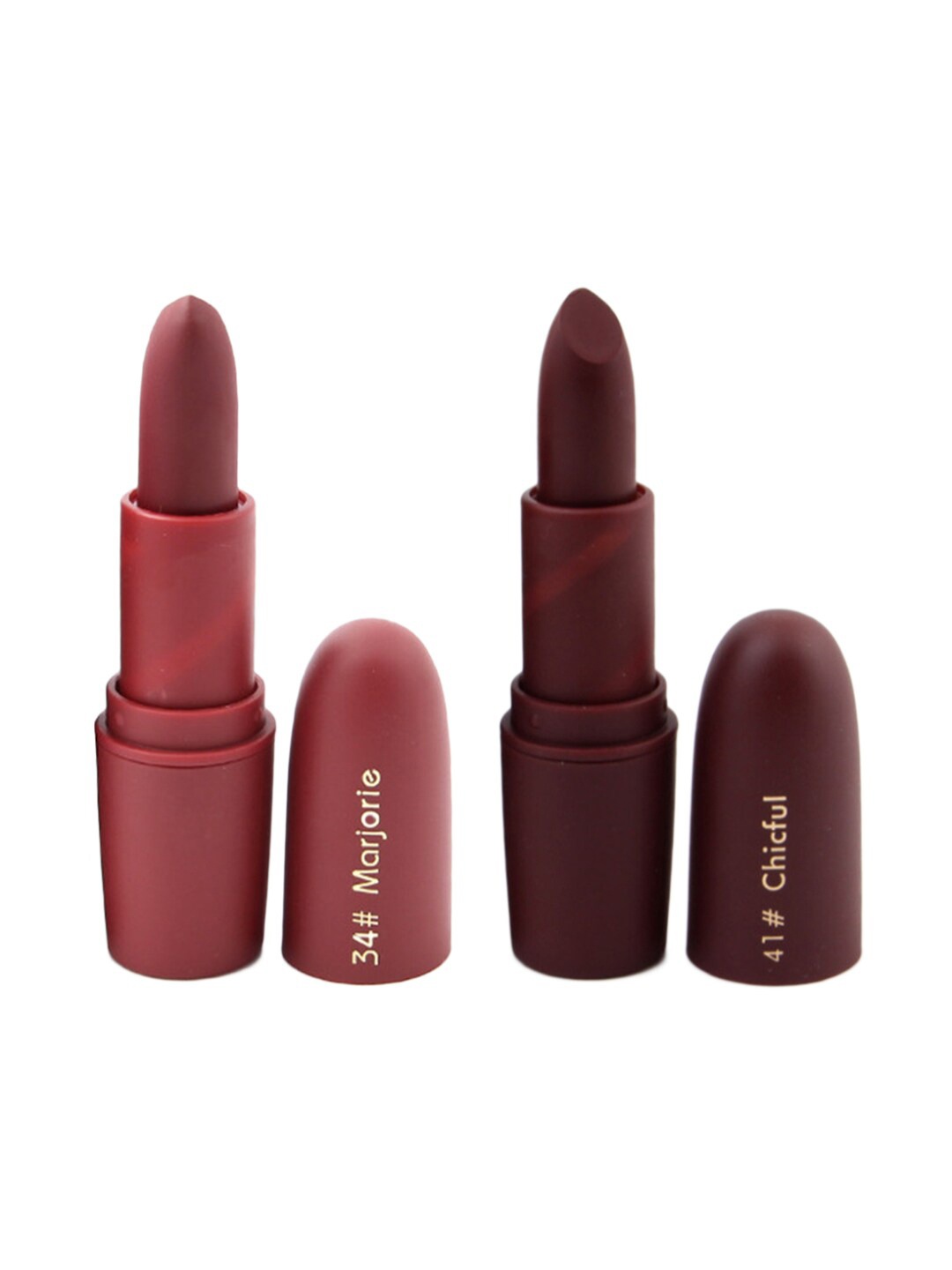 

MISS ROSE Set of 2 Matte Creamy Bullet Lipsticks - 34 Marjorie & 41 Chicful, Brown