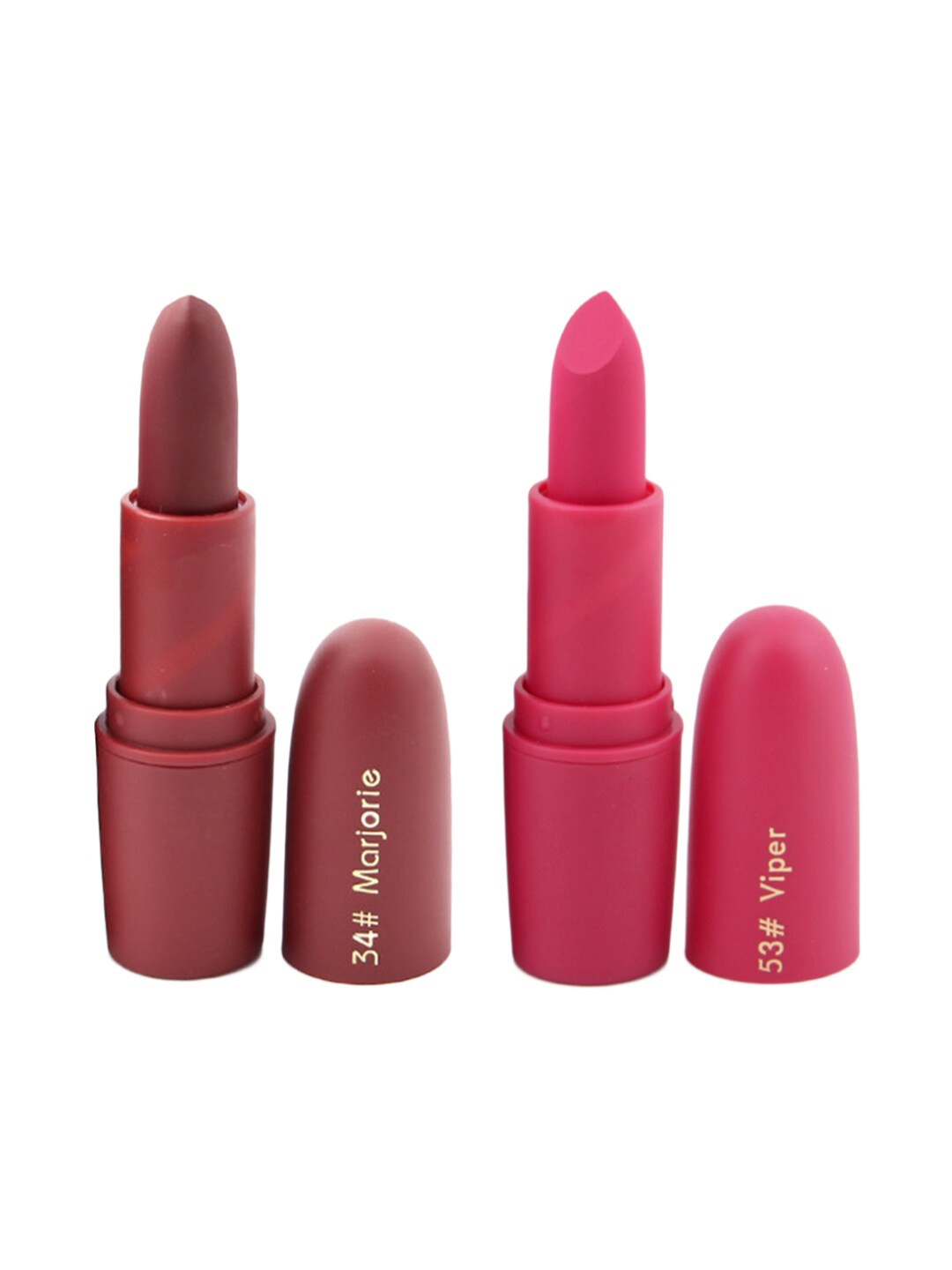 

MISS ROSE Set of 2 Matte Creamy Bullet Lipsticks - 34 Marjorie & 53 Viper, Brown