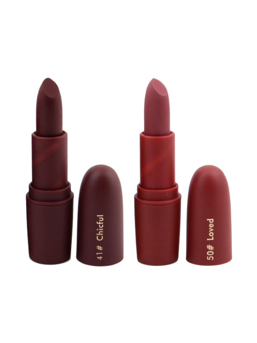 

MISS ROSE Set of 2 Matte Creamy Lipsticks - Chicful 41 & Loved 50, Maroon