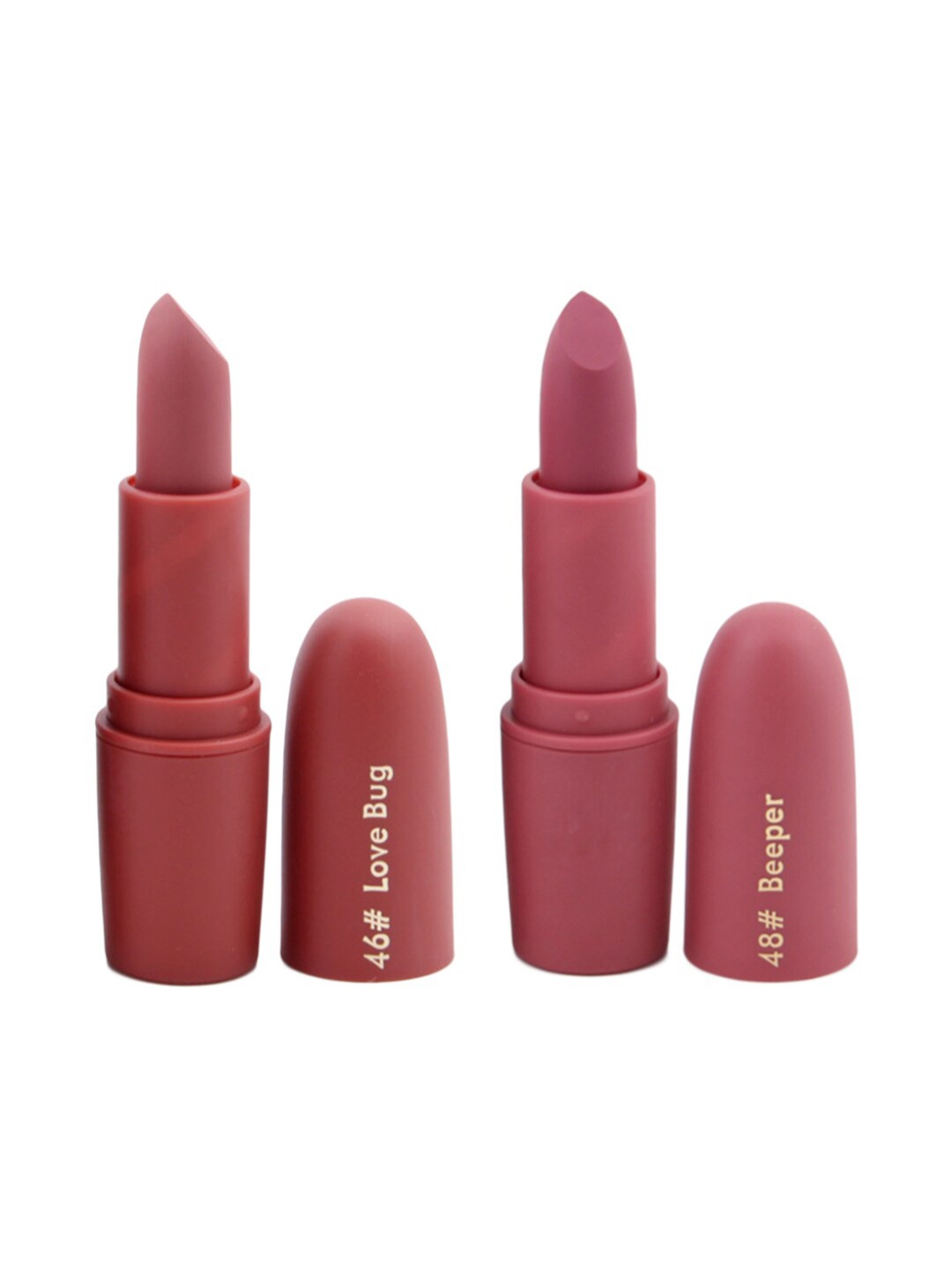 

MISS ROSE Professional Make-Up Set of 2 Matte Creamy Lipsticks - Love Bug 46 & Beeper 48, Pink