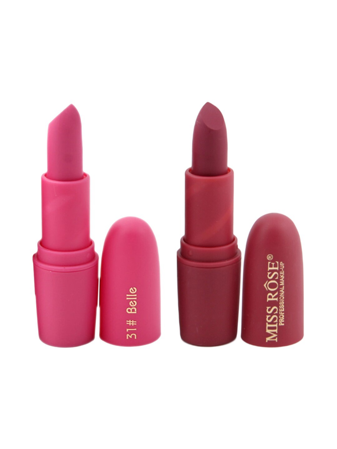 

MISS ROSE Professional Make-Up Set of 2 Matte Creamy Lipsticks - Belle 31 & Chii 49, Pink
