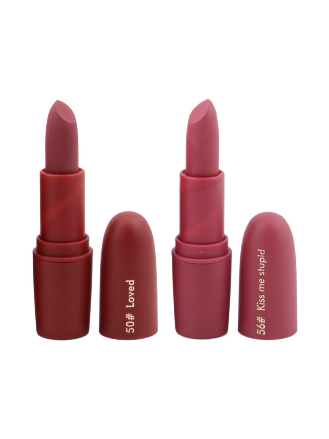 

MISS ROSE Professional Make-Up Set of 2 Matte Lipsticks - Loved 50 & Kiss Me Stupid 56, Maroon