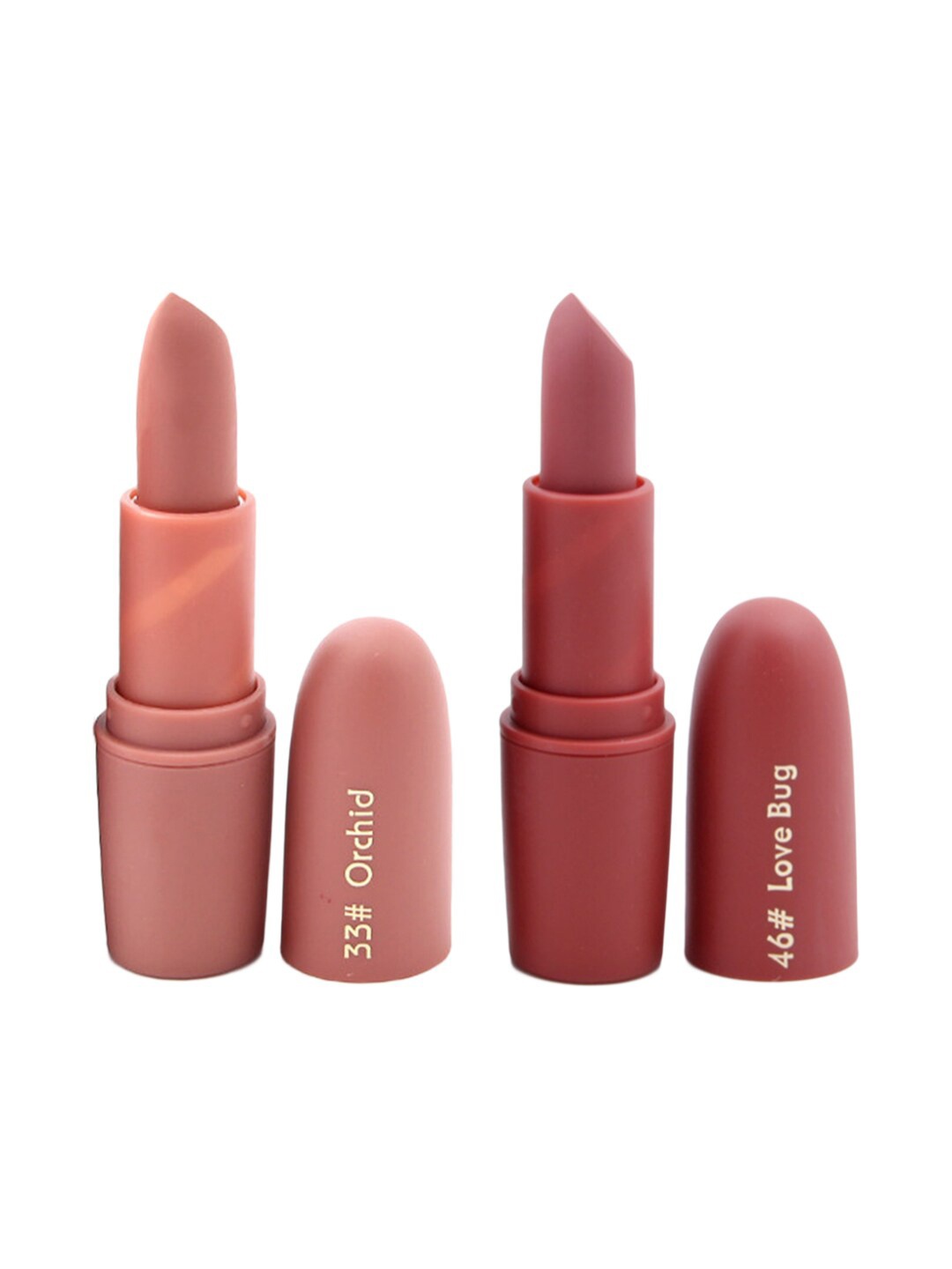 

MISS ROSE Professional Make-Up Set of 2 Matte Creamy Lipsticks - Orchid 33 & Love Bug 46, Nude