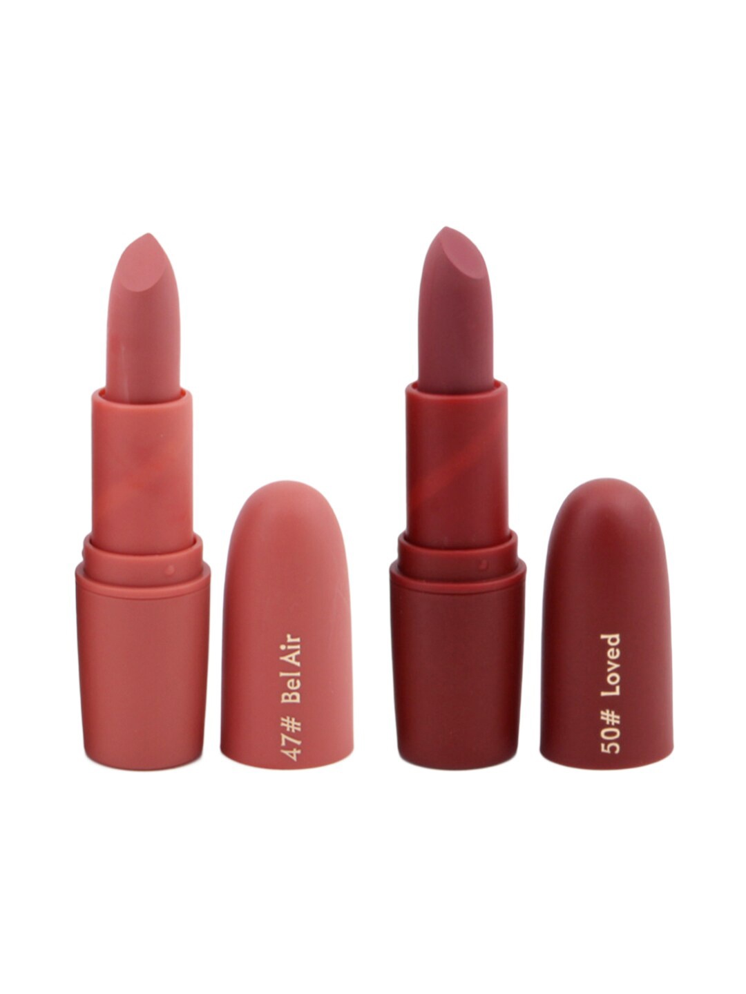 

MISS ROSE Professional Make-Up Set of 2 Matte Creamy Lipsticks - Bel Air 47 & Loved 50, Brown