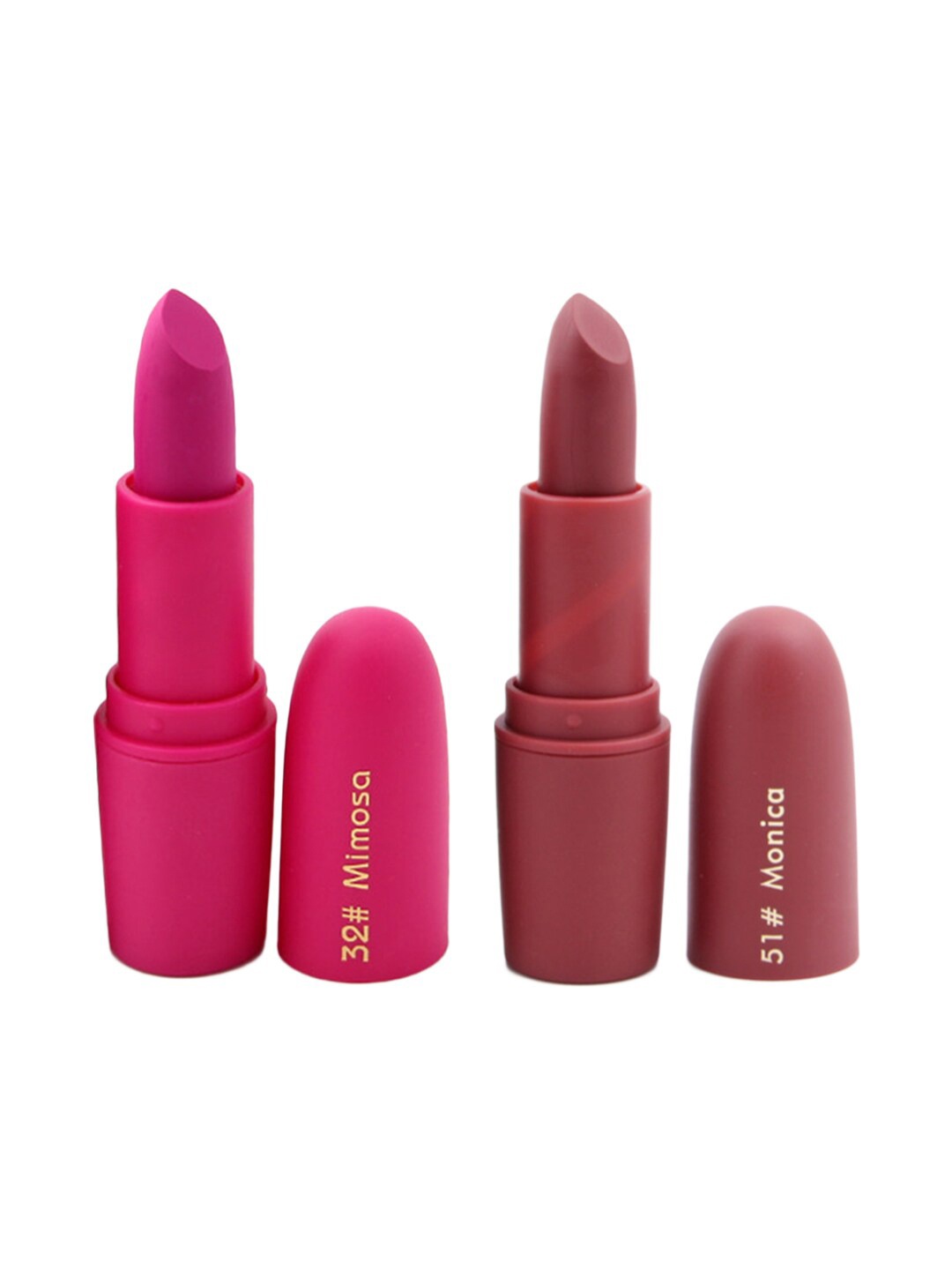 

MISS ROSE Professional Make-Up Set of 2 Matte Creamy Lipsticks - Mimosa 32 & Monica 51, Pink