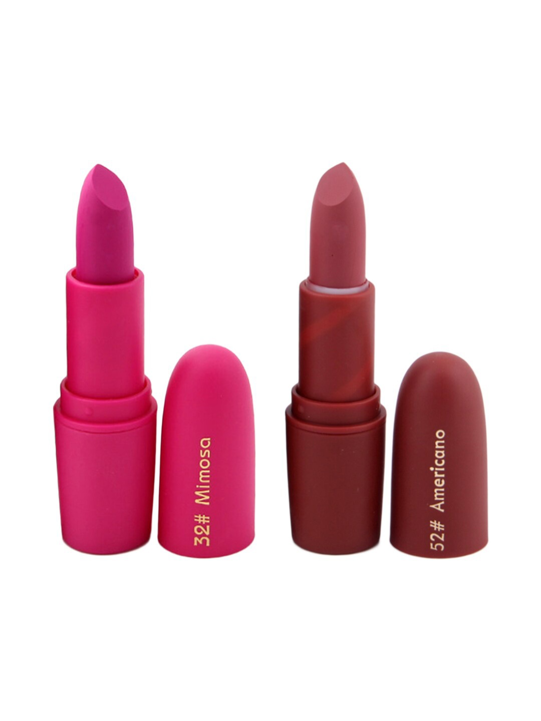 

MISS ROSE Professional Make-Up Set of 2 Matte Creamy Lipsticks - Mimosa 32 & Americano 52, Pink