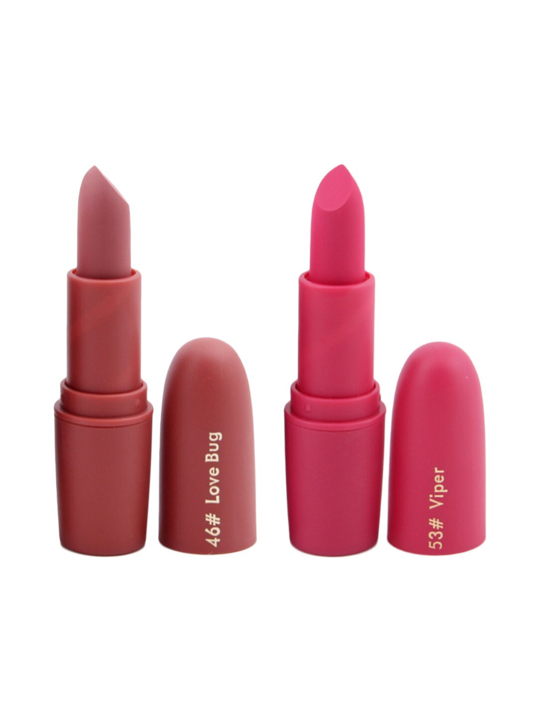 

MISS ROSE Professional Make-Up Set of 2 Matte Creamy Lipsticks - Love Bug 46 & Viper 53, Beige