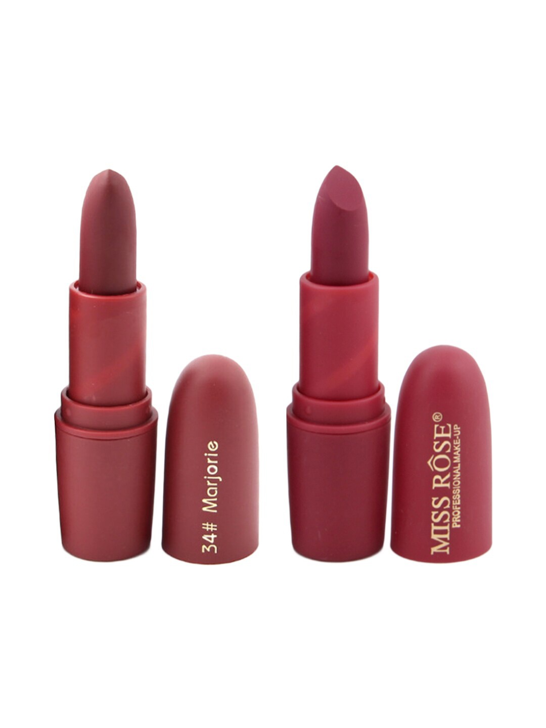 

MISS ROSE Professional Make-Up Set of 2 Matte Creamy Lipsticks - Marjorie 34 & Chii 49, Brown