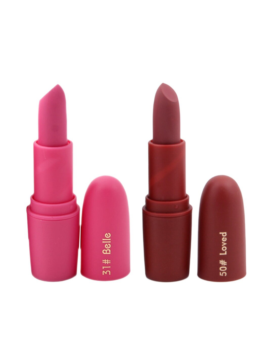 

MISS ROSE Professional Make-Up Set of 2 Matte Creamy Lipsticks - Belle 31 & Loved 50, Pink
