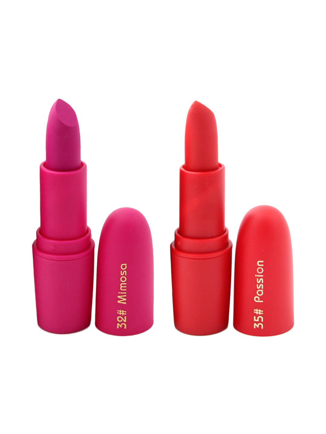 

MISS ROSE Professional Make-Up Set of 2 Matte Creamy Lipsticks - Mimosa 32 & Passion 35, Pink