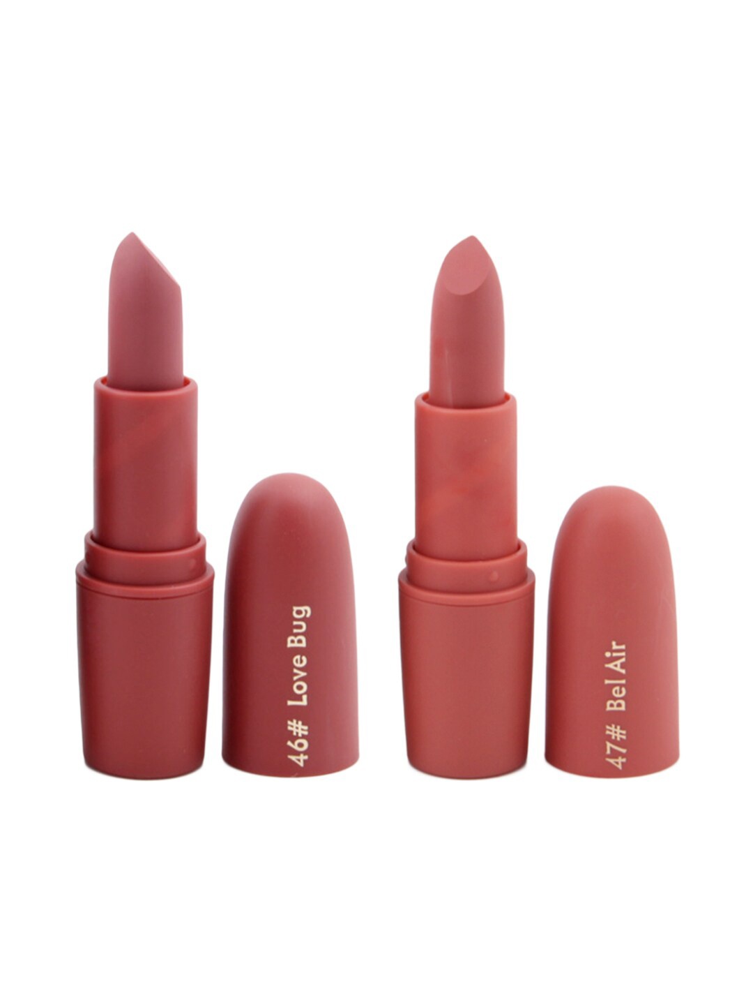 

MISS ROSE Professional Make-Up Set of 2 Matte Creamy Lipsticks - Love Bug 46 & Bel Air 47, Rust