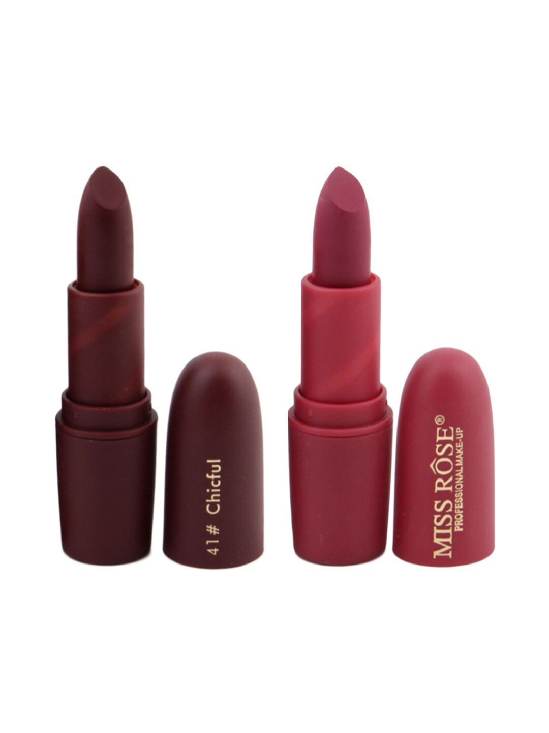 

MISS ROSE Professional Make-Up Set of 2 Matte Creamy Lipsticks - Chicful 41 & Chii 49, Burgundy