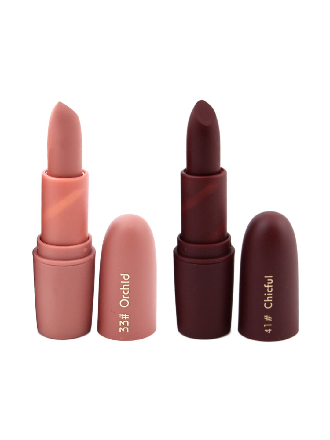 

MISS ROSE Professional Make-Up Set of 2 Matte Creamy Lipsticks - Orchid 33 & Chicful 41, Nude