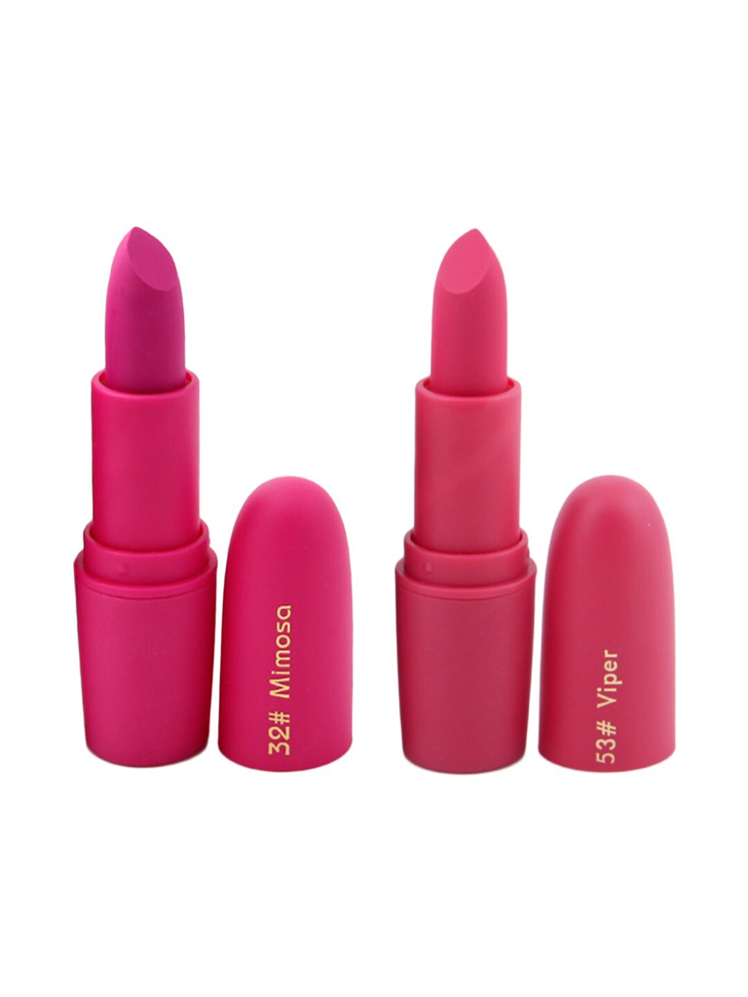 

MISS ROSE Professional Make-Up Set of 2 Matte Creamy Lipsticks - Mimosa 32 & Viper 53, Pink