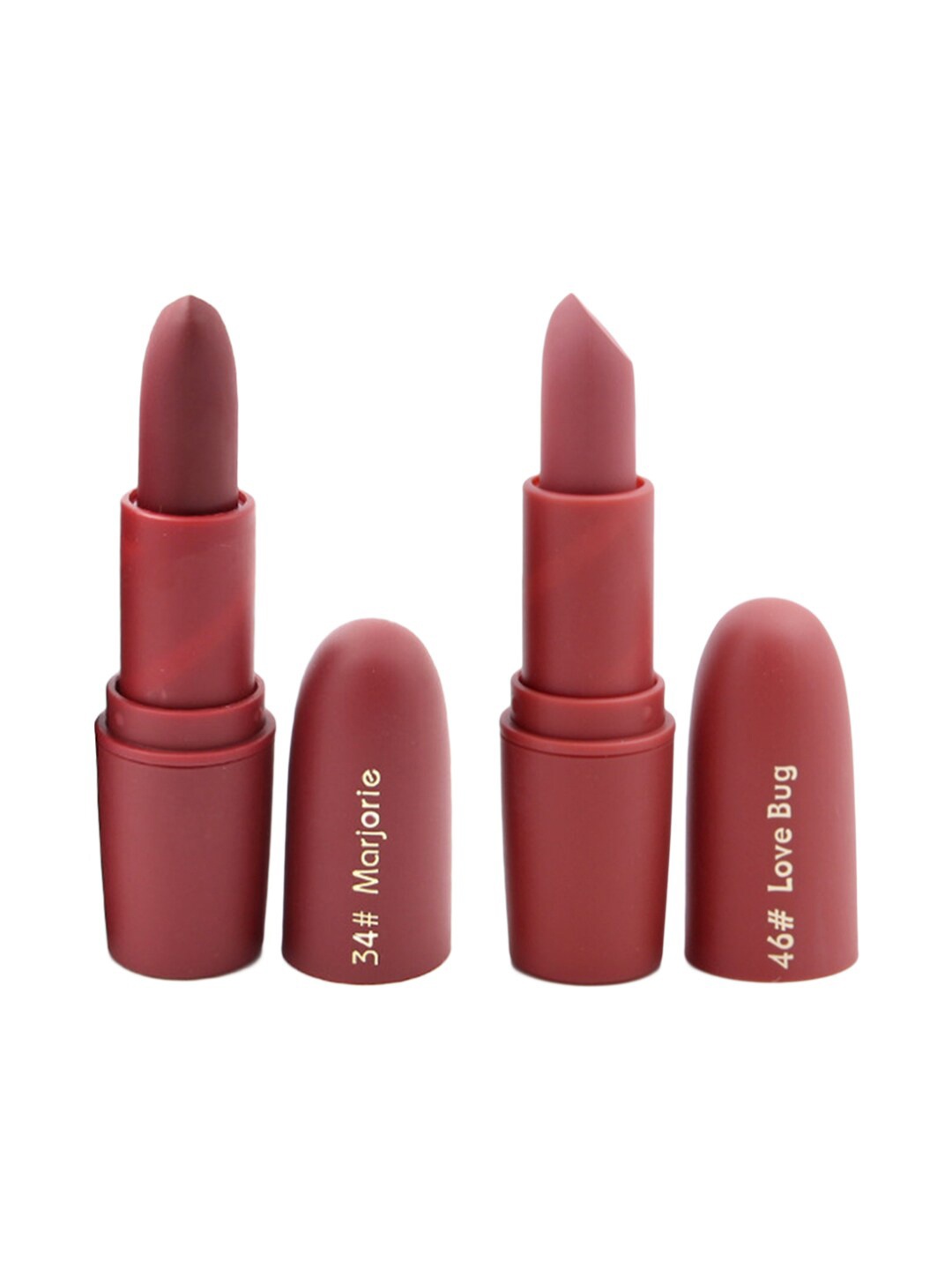 

MISS ROSE Professional Make-Up Set of 2 Matte Creamy Lipsticks - Marjorie 34 & Love Bug 46, Brown