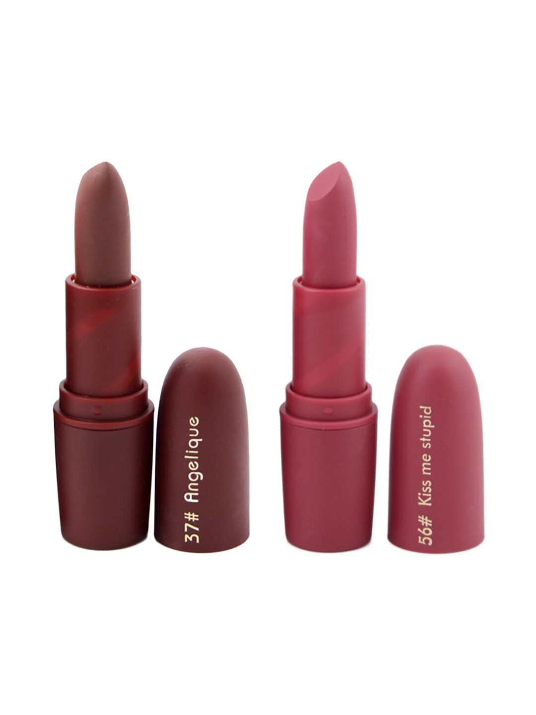 

MISS ROSE Professional Make-Up Set of 2 Matte Lipsticks - Angelique 37 & Kiss Me Stupid 56, Burgundy