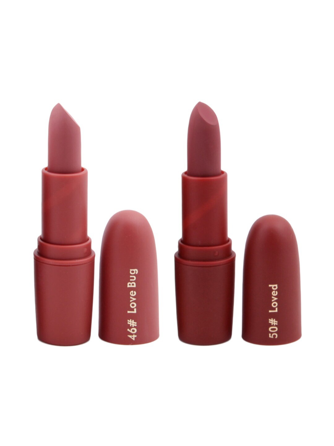 

MISS ROSE Professional Make-Up Set of 2 Matte Creamy Lipsticks - Love Bug 46 & Loved 50, Red