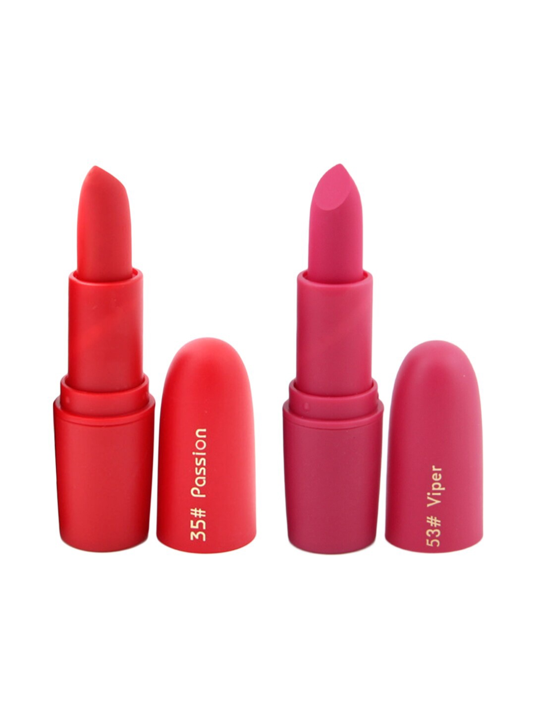 

MISS ROSE Professional Make-Up Set of 2 Matte Creamy Lipsticks - Passion 35 & Viper 53, Red