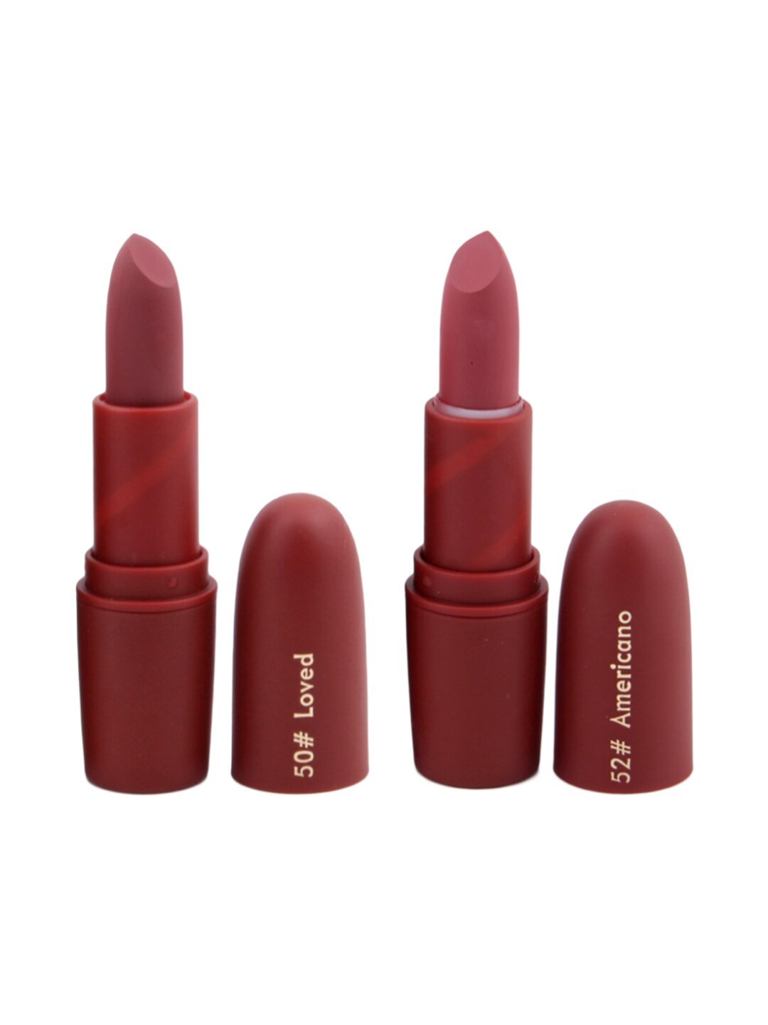 

MISS ROSE Professional Make-Up Set of 2 Matte Creamy Lipsticks - Loved 50 & Americano 52, Brown
