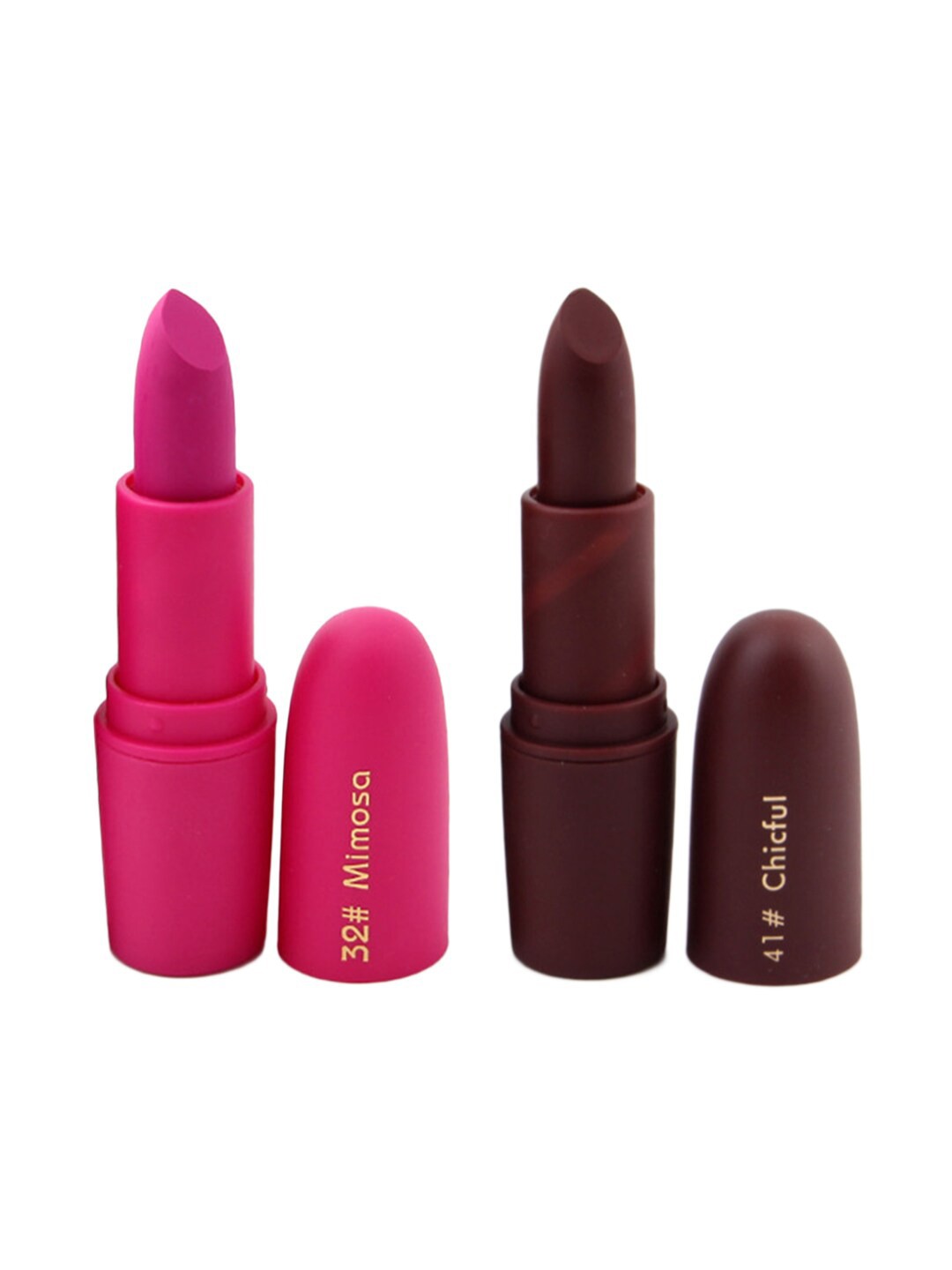 

MISS ROSE Professional Make-Up Set of 2 Matte Creamy Lipsticks - Mimosa 32 & Chicful 41, Pink