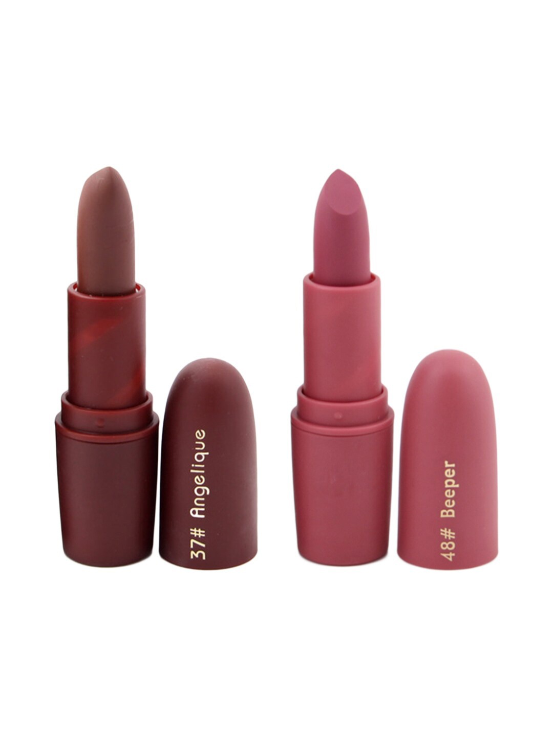 

MISS ROSE Professional Make-Up Set of 2 Matte Creamy Lipsticks - Angelique 37 & Beeper 48, Burgundy