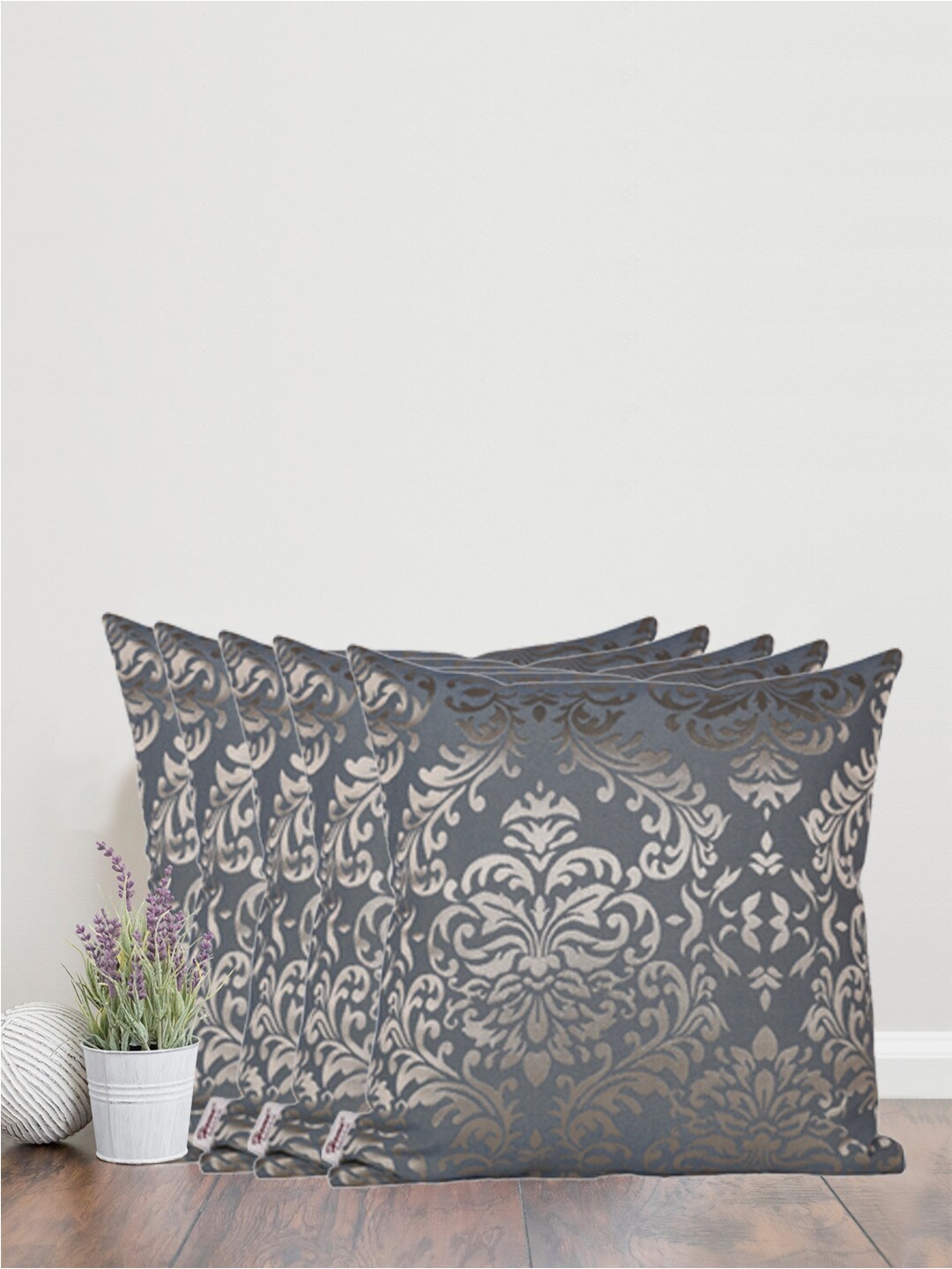 

Home Blue & Silver-Toned Set of 5 Self Design Square Cushion Covers