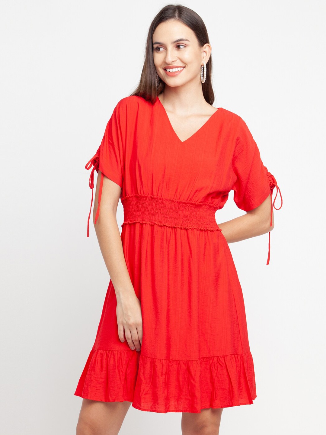 

Zink London Women Red Smocked Fit & Flare Dress