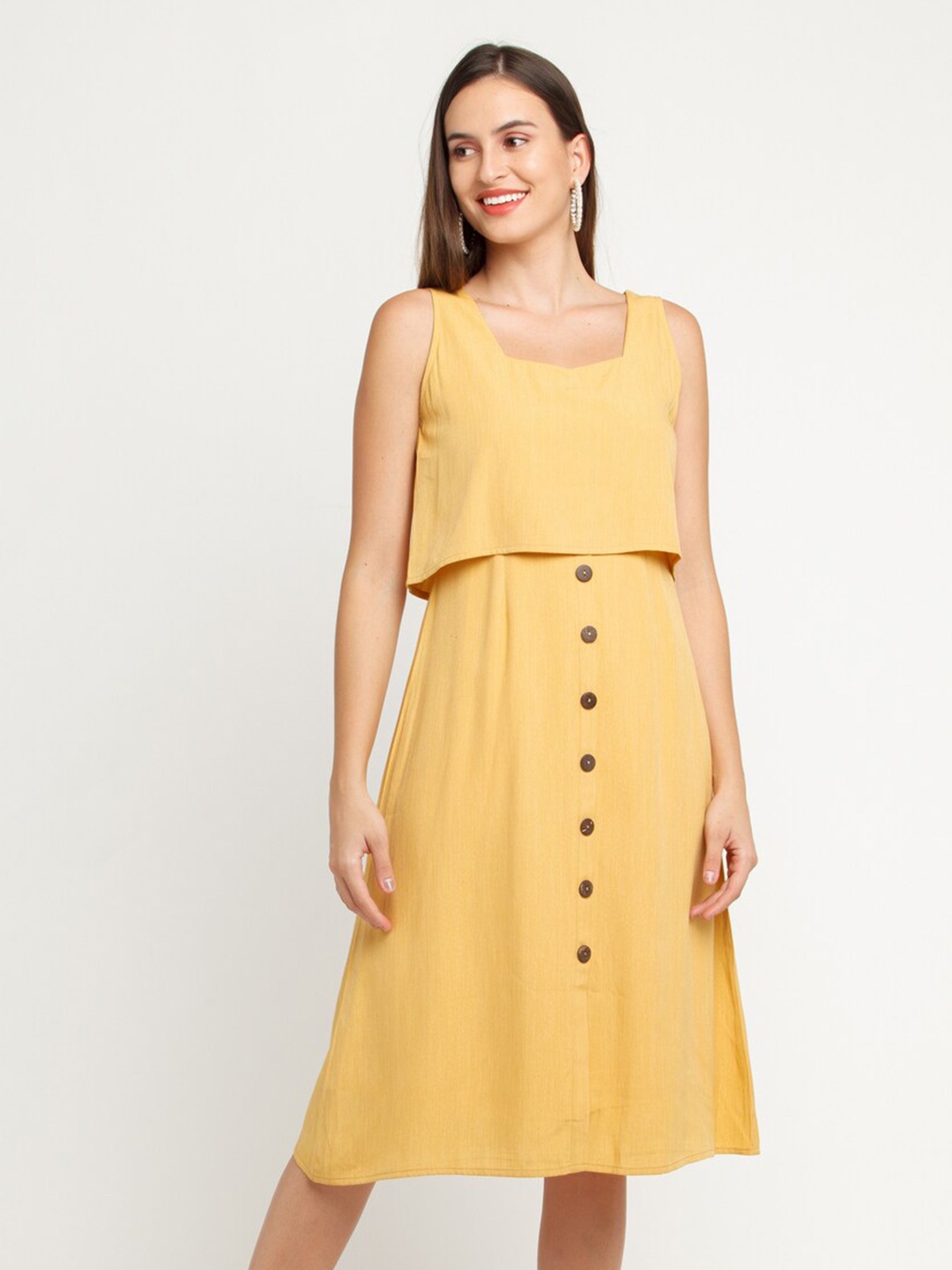 

Zink London Women Yellow Layered A-Line Dress