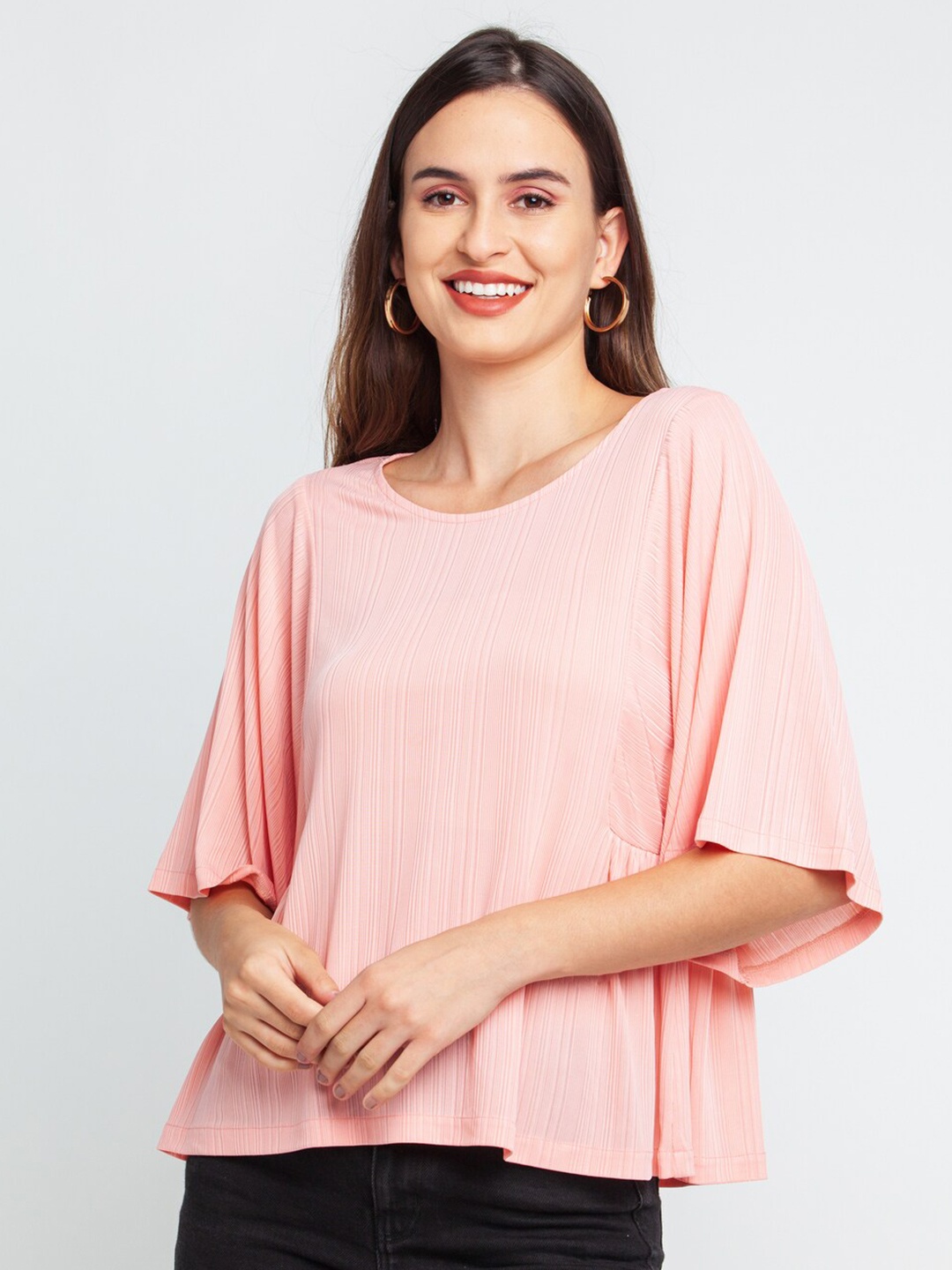 

Zink London Pink Solid Flared Sleeve Top