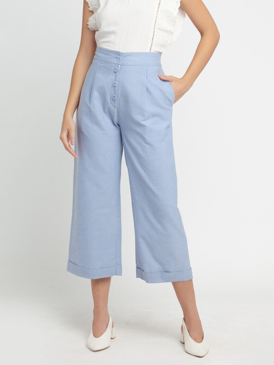 

Zink London Women Cotton Blue Palazzos