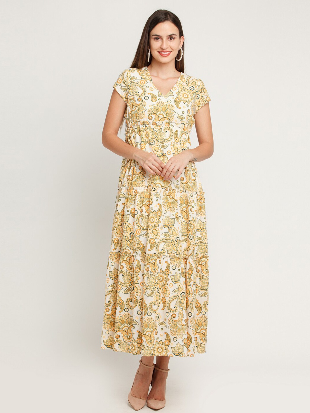 

Zink London Off White & Yellow Bohemian Maxi Dress